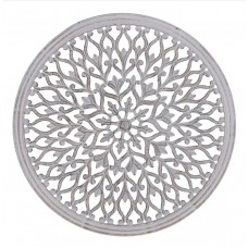 Quadro Placa Redonda Madeira Talha Pintada Branca 0.60m O